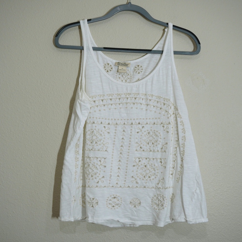 Lucky Brand Women's Size XL Tank Top White Excellent Embroidered Eyelet Boho
